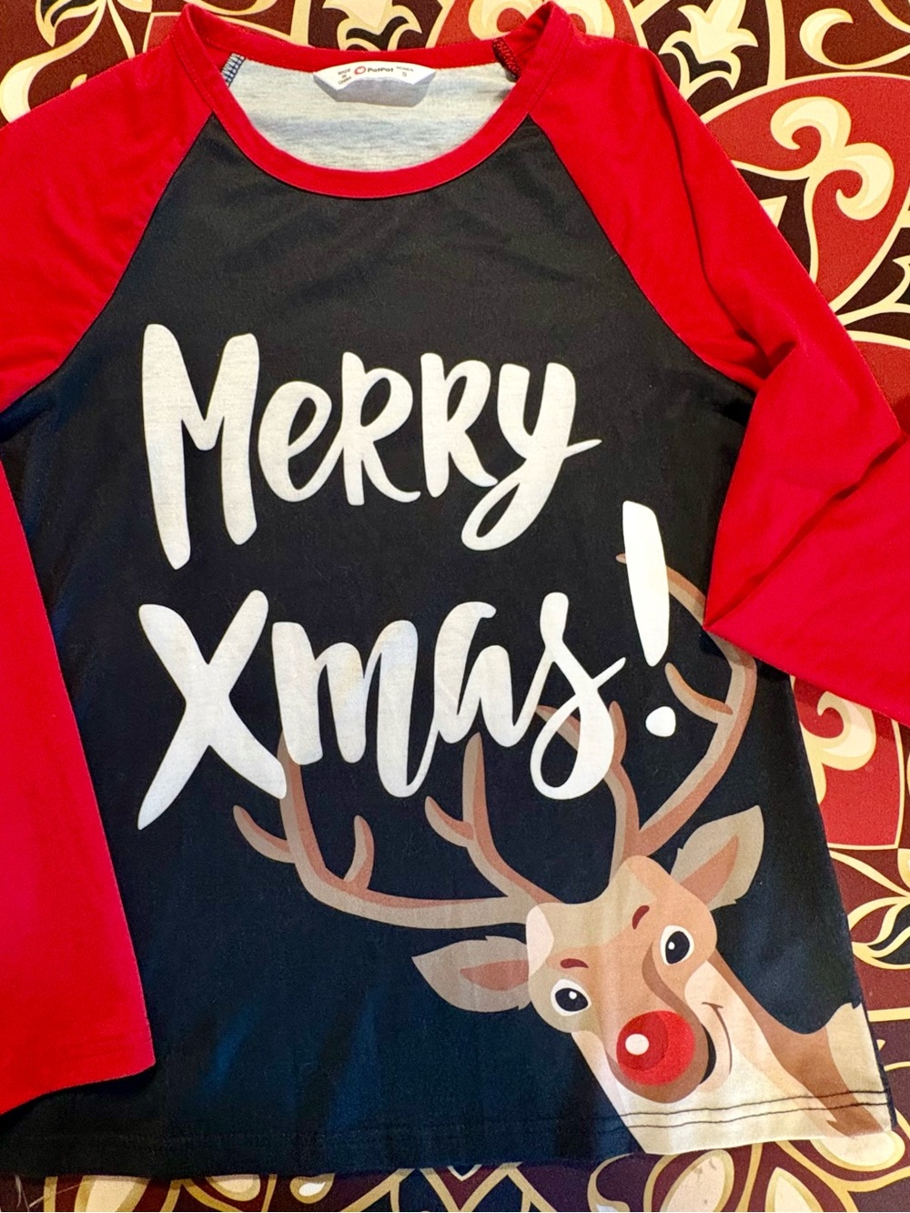 PatPat Red and Navy Raglan Holiday Tee